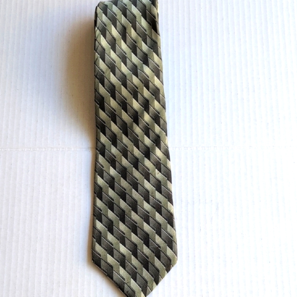 Gian Franco Ruffini Green And Black Geometric Men's Tie Made In Italy